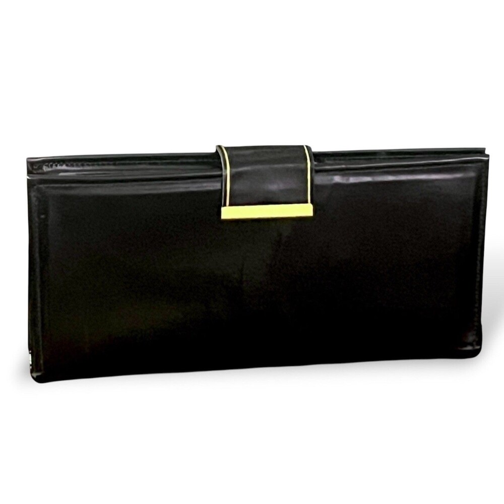 Vintage 1980s Baronet Black Patent Leather Checkbook Wallet With Built-ins